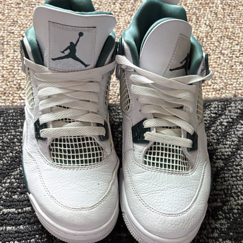 Jordan Retro 4 White and Dark Green Basketball Sneakers